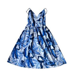 H&M Women's Blue Floral Midi Slip Dress Size S Summer Casual